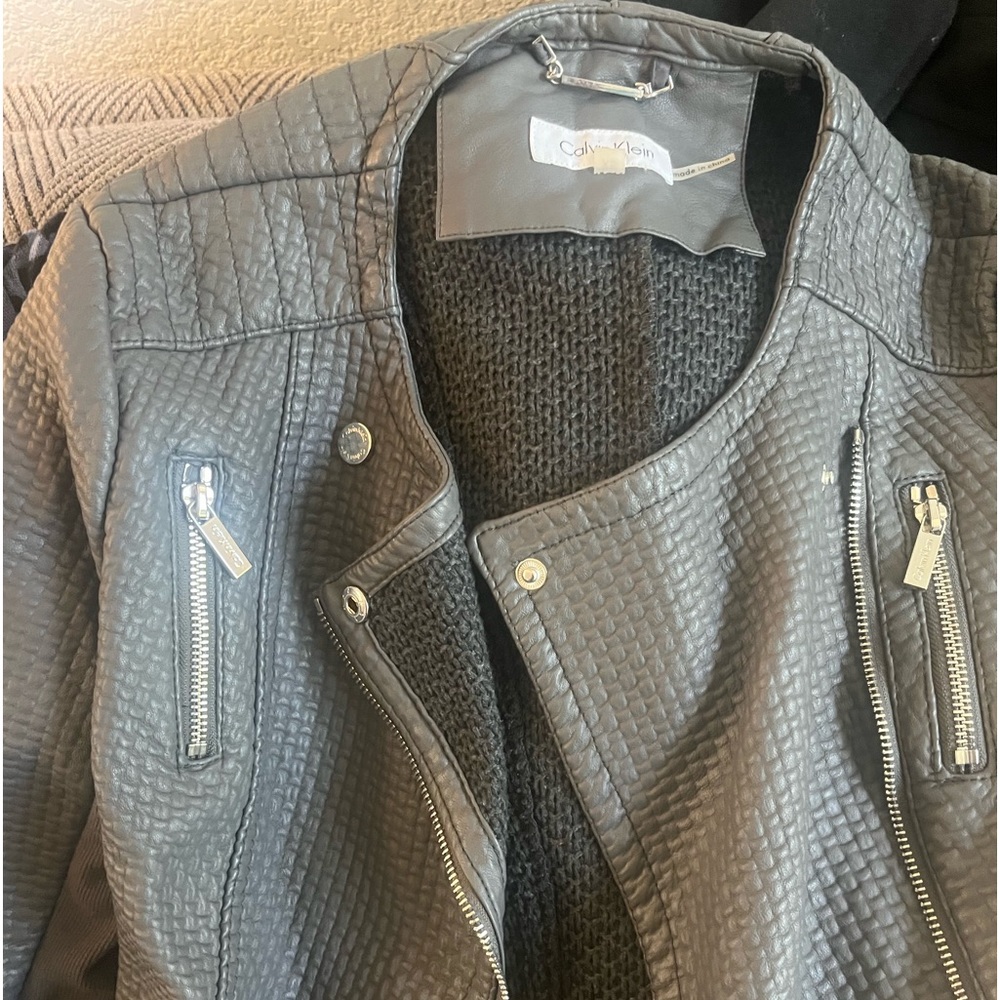 Dark Gray Leather Coat,